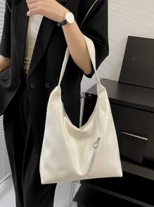 拉鏈裝飾流浪包中等白色 - 米色 - 查看 3