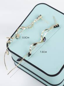 1 对优雅奢华的叶子、星星、泪珠链流苏耳环，适合女性日常佩戴、婚礼、正式活动，有白色、黑色、粉色、绿色、蓝色、多色可选，长吊坠设计 - 黑色 - 查看 4