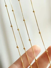 Nooxian 1pc Stainless Steel Ball Bead Snake Chain Necklace (Random Quantity Of Beads) - Yellow Gold - View 4