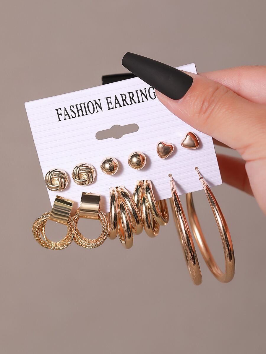 6pairs Heart Decor Earrings - Multicolor - View 1