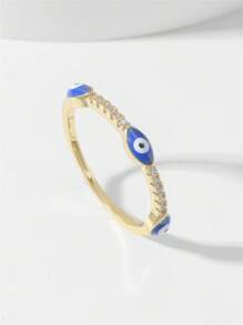 邪惡之眼裝飾開口戒指 - 金黃色 - 查看 2