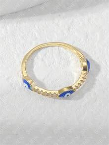 邪惡之眼裝飾開口戒指 - 金黃色 - 查看 3