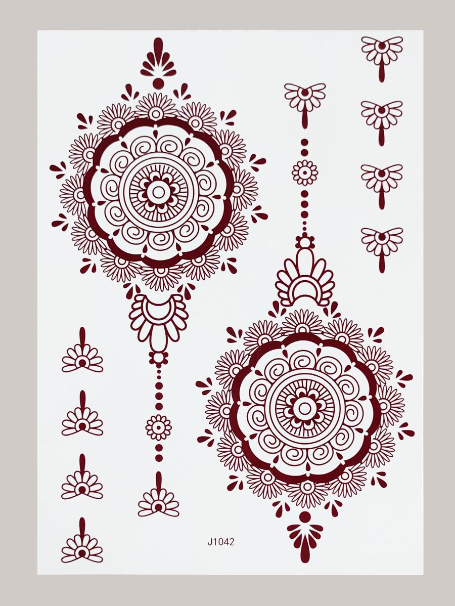 1張曼陀羅印花紋身貼紙 - 棕色 - 查看 1