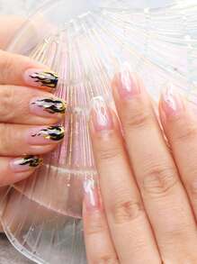 FULL BEAUTY 2 hojas de calcomanías de arte de uñas con estampado de fuego, calcomanías para uñas DIY, suministros para uñas - Blanco y Negro - Ver 5