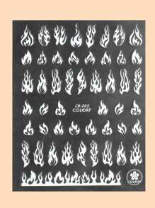 FULL BEAUTY 2 hojas de calcomanías de arte de uñas con estampado de fuego, calcomanías para uñas DIY, suministros para uñas - Blanco y Negro - Ver 6