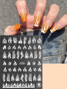 FULL BEAUTY 2 hojas de calcomanías de arte de uñas con estampado de fuego, calcomanías para uñas DIY, suministros para uñas - Blanco y Negro - Ver 7