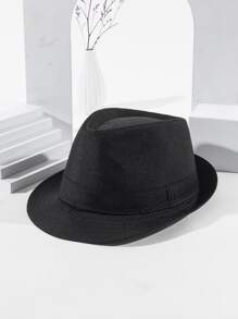 Hombres 1 pieza Fedora unicolor cinta casual para diariamente - Negro - Ver 2