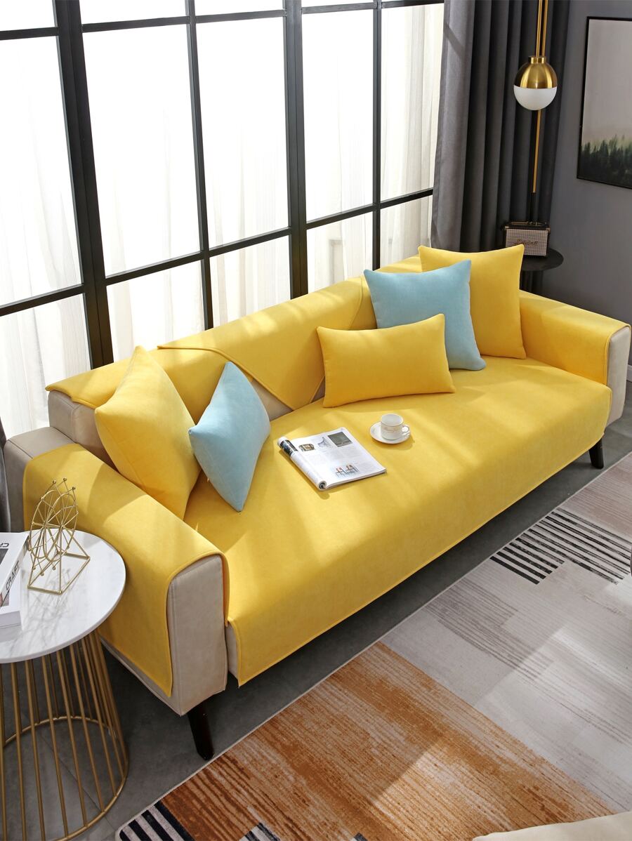 1 Màu Sofa Ghế Đệm, Đơn Giản Màu Trơn Ghế Sofa Đệm Cho Gia Đình - Màu vàng - Xem 1