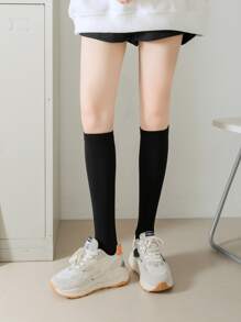 1雙運動壓縮瑜伽素色高筒襪 - 黑色 - 查看 4