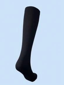 1雙運動壓縮瑜伽素色高筒襪 - 黑色 - 查看 7