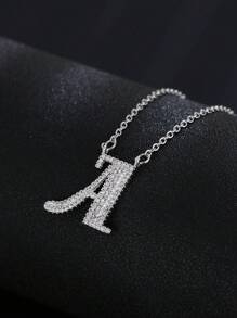 1入組水鑽裝飾鍍銀字母吊墜項鍊適用於女士日常穿著 - 銀色 - 查看 2
