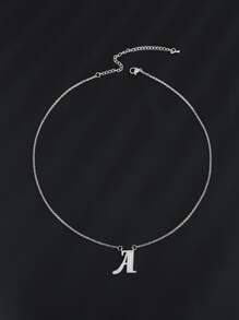 1入組水鑽裝飾鍍銀字母吊墜項鍊適用於女士日常穿著 - 銀色 - 查看 3