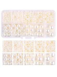 1box Faux Pearl Plastic Beads DIY Jewelry Accessory - Beige - View 1