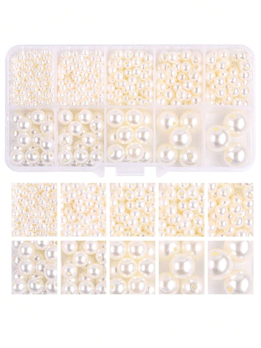 1box Faux Pearl Plastic Beads DIY Jewelry Accessory - Beige - View 1