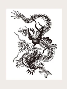 1入組大中國龍圖騰臨時紋身貼適用於女士半後 - 彩色 - 查看 4