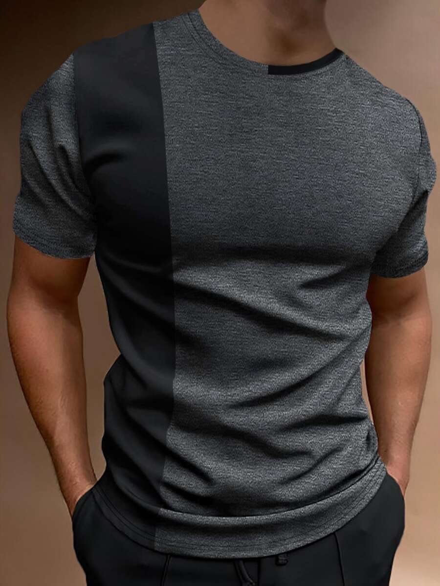 Manfinity Homme Men Contrast Panel Tee - Dark Grey - View 1