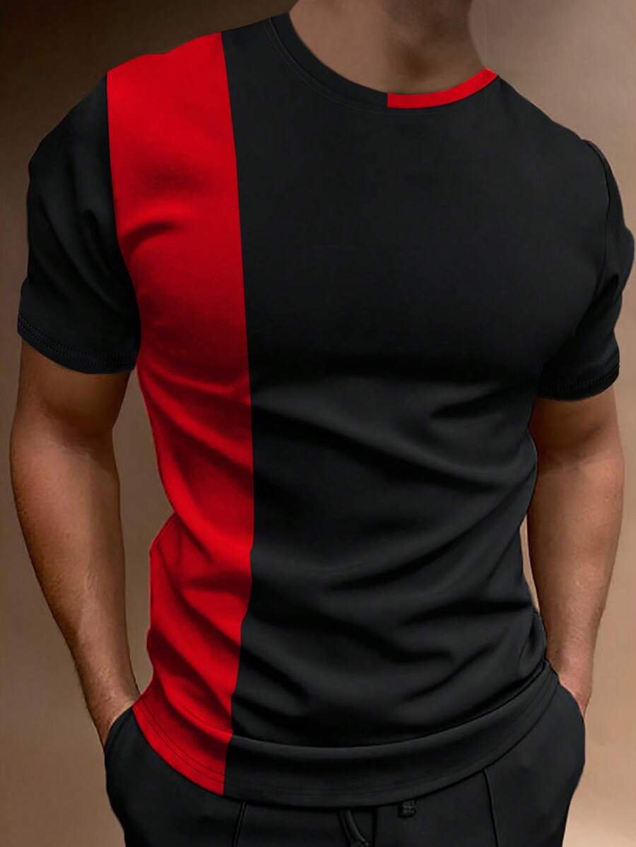 Manfinity Homme Männer T-Shirt mit Kontrast Einsatz - Verschiedenfarbig - Übersicht 1