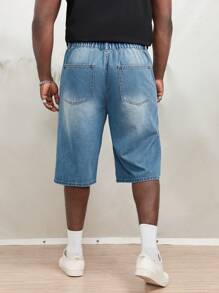 Manfinity RebelGame Men Plus Cotton Slant Pocket Bermuda Denim Shorts - Light Wash - View 2