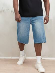 Manfinity RebelGame Men Plus Cotton Slant Pocket Bermuda Denim Shorts - Light Wash - View 3