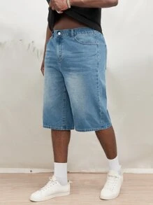 Manfinity RebelGame Men Plus Cotton Slant Pocket Bermuda Denim Shorts - Light Wash - View 4