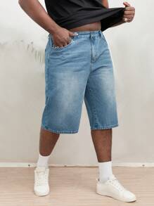 Manfinity RebelGame Men Plus Cotton Slant Pocket Bermuda Denim Shorts - Light Wash - View 5