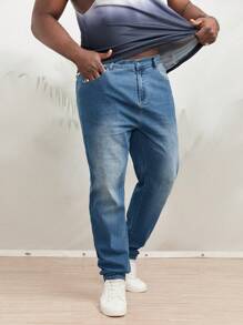 Manfinity Hombres Jeans de pierna recta con bolsillo oblicuo - Lavado ligero - Ver 1