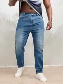 Manfinity Hombres Jeans de pierna recta con bolsillo oblicuo - Lavado ligero - Ver 3