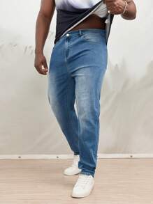 Manfinity Hombres Jeans de pierna recta con bolsillo oblicuo - Lavado ligero - Ver 4