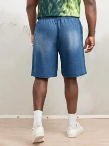 Manfinity RebelGame 男士棉腰部抽繩牛仔短褲 - 中等水洗藍 - 查看 2