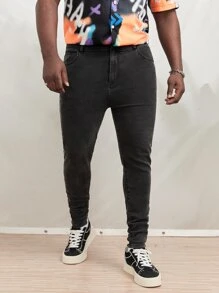 Manfinity Homme Men Plus Solid Skinny Jeans - Black - View 1