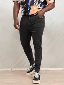 Manfinity Homme Men Plus Solid Skinny Jeans - Black - View 4