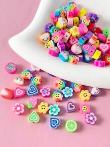50pcs/Set Random Flower & Heart Design DIY Clay Beads Valentines - Multicolor - View 1