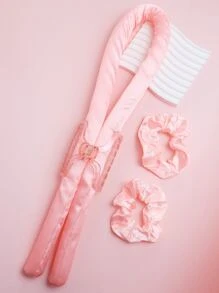 Diadema con rulos sin calor para cabello largo, rodillos para mujeres, rizador de cabello sin calor para usar de noche, kit de rizador de cabello sin calor con coleteros y pinzas para el cabello, 1 set como regalo del Día de San Valentín, para volver al colegio, esenciales de viaje, accesorios para el cabello para mujeres - Rosa Pálido - Ver 2