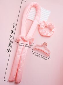 Diadema con rulos sin calor para cabello largo, rodillos para mujeres, rizador de cabello sin calor para usar de noche, kit de rizador de cabello sin calor con coleteros y pinzas para el cabello, 1 set como regalo del Día de San Valentín, para volver al colegio, esenciales de viaje, accesorios para el cabello para mujeres - Rosa Pálido - Ver 3