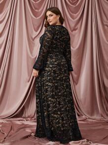 Modelyn 大碼燈籠袖蕾絲覆蓋洋裝 - 黑色 - 查看 2