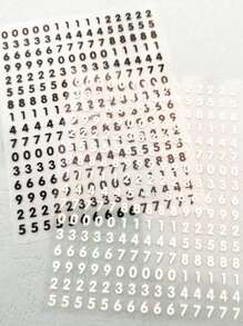 2片組數字圖案指甲藝術貼紙，DIY指甲貼紙 - 黑與白 - 查看 2