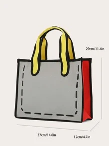 拼色手提包中號雙手柄海灘包購物袋可重複使用包行李袋、旅行書包、學院、學校購物包度假必備外出便攜式輕便 - 灰色 - 查看 4