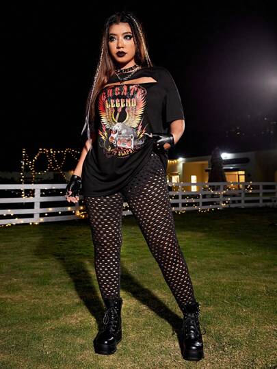 Plus Cut Out Mesh Leggings Without Panty For Summer