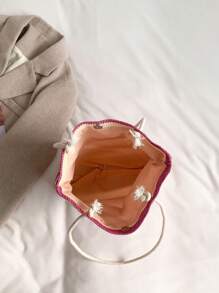 Túi rơm có hoa văn sọc đôi Túi đi biển cho kỳ nghỉ - Màu Hồng Tươi - Xem 5