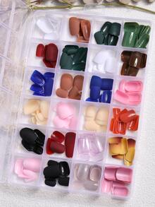 288入組短方形實心和貓眼效果假指甲，自粘式指甲和美甲用品 - 彩色 - 查看 2