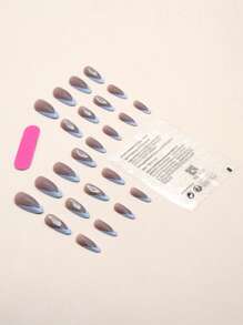 使用24入組長細高跟白色法式翅膀圖案假指甲和1入組指甲銼和1張指甲膠帶打造迷人魅力 - 彩色 - 查看 2