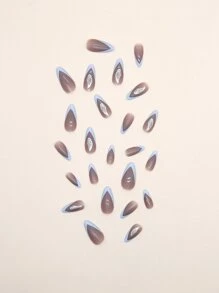 使用24入組長細高跟白色法式翅膀圖案假指甲和1入組指甲銼和1張指甲膠帶打造迷人魅力 - 彩色 - 查看 5