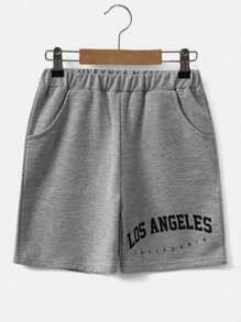 RueChic Boys Letter Graphic Track Shorts - Grey - View 1