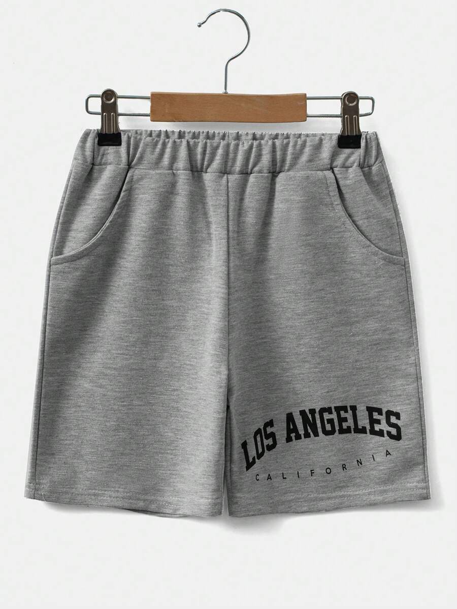 RueChic Boys Letter Graphic Track Shorts - Grey - View 1