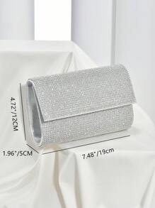 水鑽方包迷你翻蓋魅力四射,完美新娘錢包適合婚禮,舞會和派對活動 - 銀色 - 查看 3