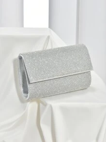 水鑽方包迷你翻蓋魅力四射,完美新娘錢包適合婚禮,舞會和派對活動 - 銀色 - 查看 4