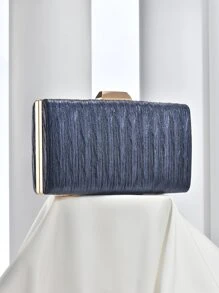 金屬亮絲極簡盒型包小抽褶細節,完美新娘錢包適合婚禮,舞會和派對活動 - 藏蓝色 - 查看 3
