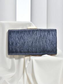 金屬亮絲極簡盒型包小抽褶細節,完美新娘錢包適合婚禮,舞會和派對活動 - 藏蓝色 - 查看 4
