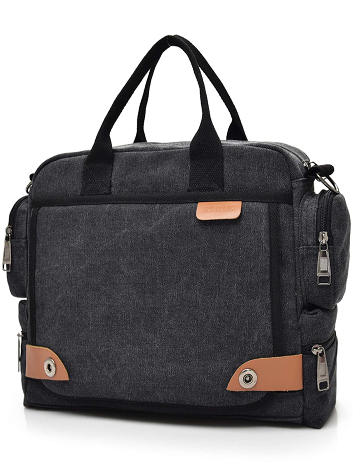 斜肩包帆布單肩包郵差包手提包旅行休閒中等手提包 - 黑色 - 查看 1