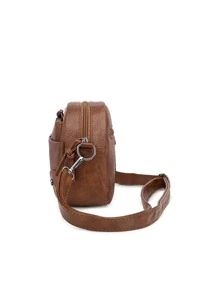 Studded Decor Dome Bag Small Zipper Vintage - Brown - View 3